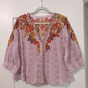Sundance Lilac Jasmine Blooms Floral Embroidered Eyelet Blouse